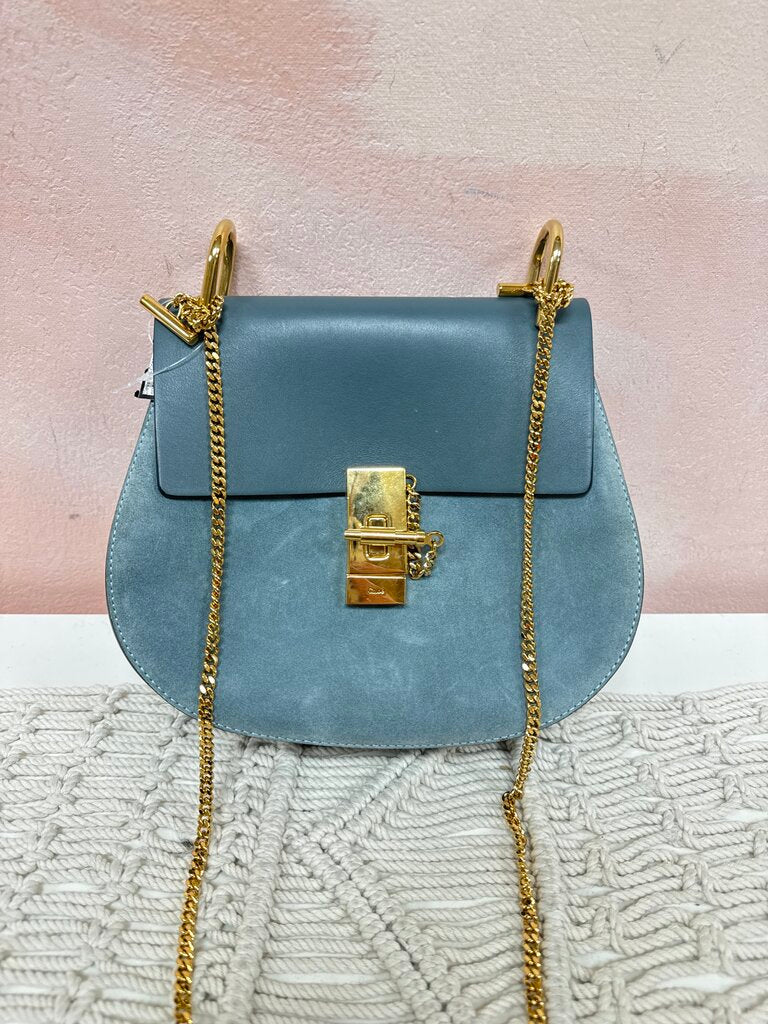 Chloe Slate Suede and Leather Drew Shoulder Bag