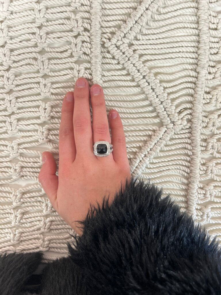 David Yurman Silver Diamond and Onyx Albion Ring