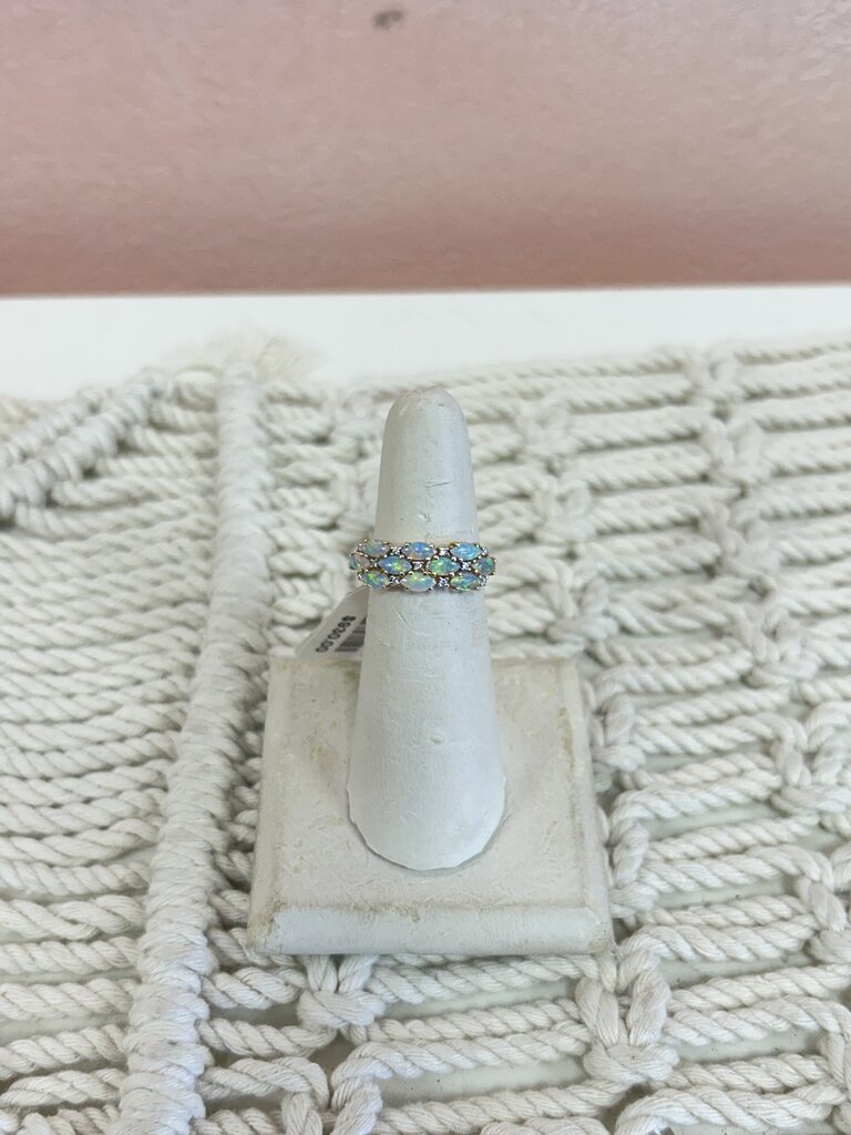 *Opal and Diamond 3 Row Ring