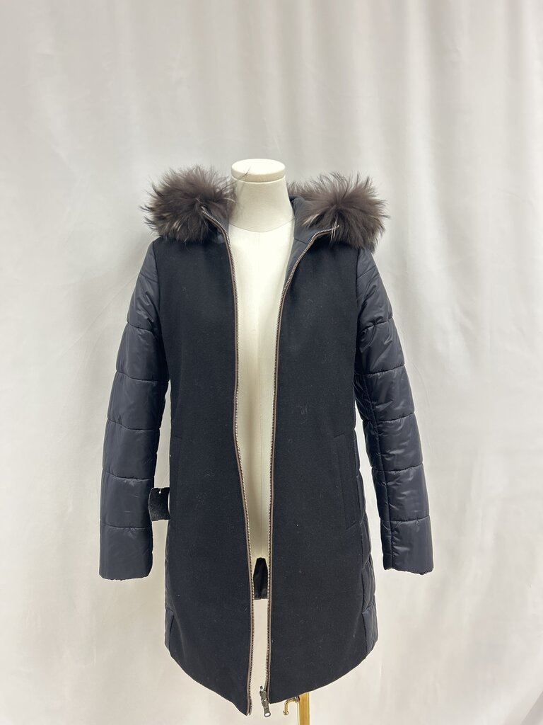 Gimo's Black Fur Trim Hood Reversible Jacket
