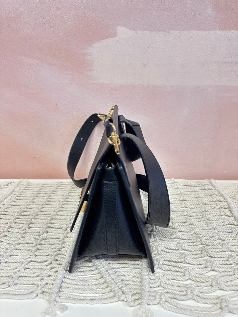 Polene Black Textured Flap Shoulder Bag w/Dustbag