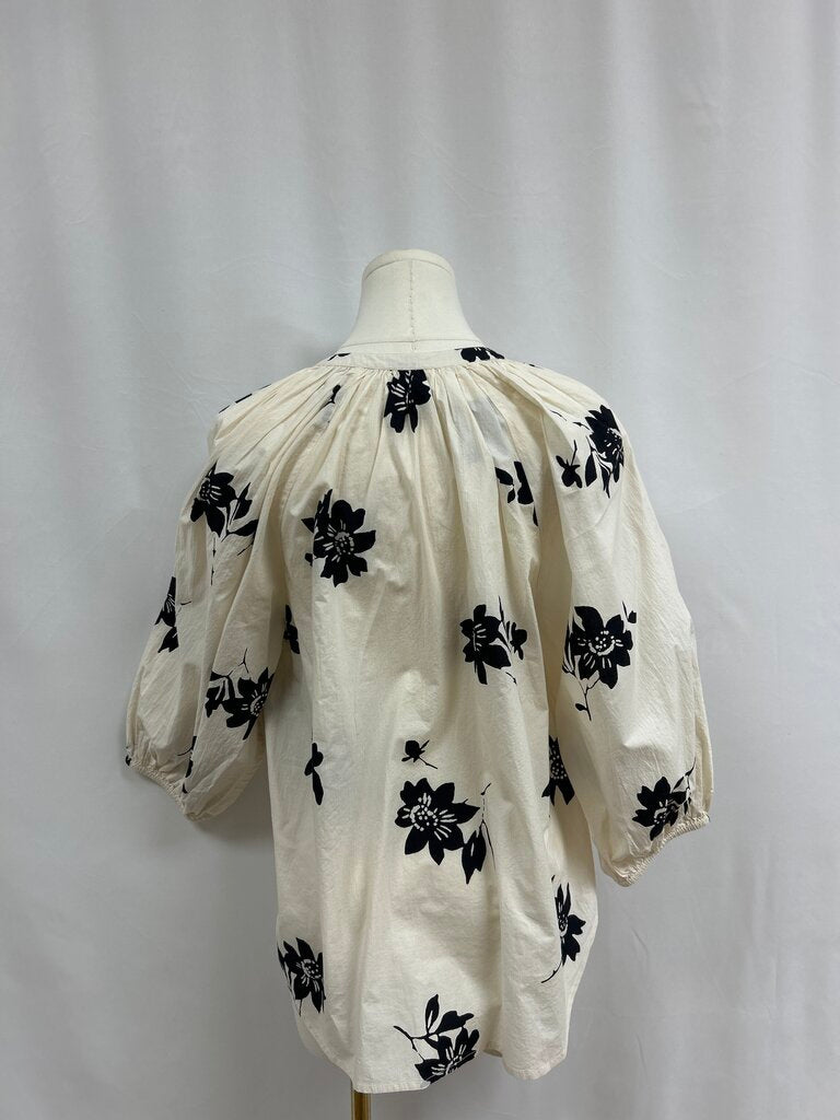 Apiece Apart Ecru and Black Peasant Top