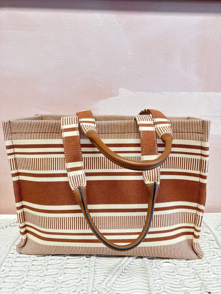 Celine Brown Striped Canvas Cabas Thais Tote