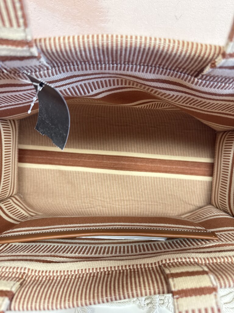 Celine Brown Striped Canvas Cabas Thais Tote