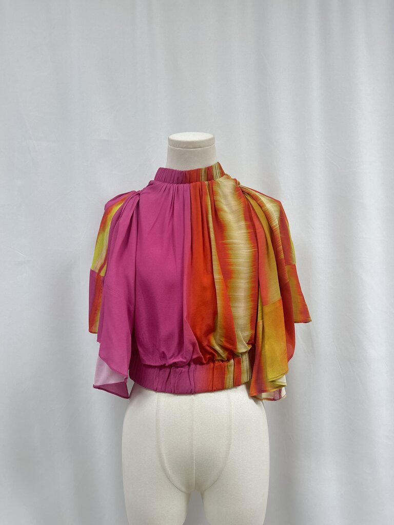 Silvia Tcherassi Pink Multi Cropped Flutter Sleeve Top