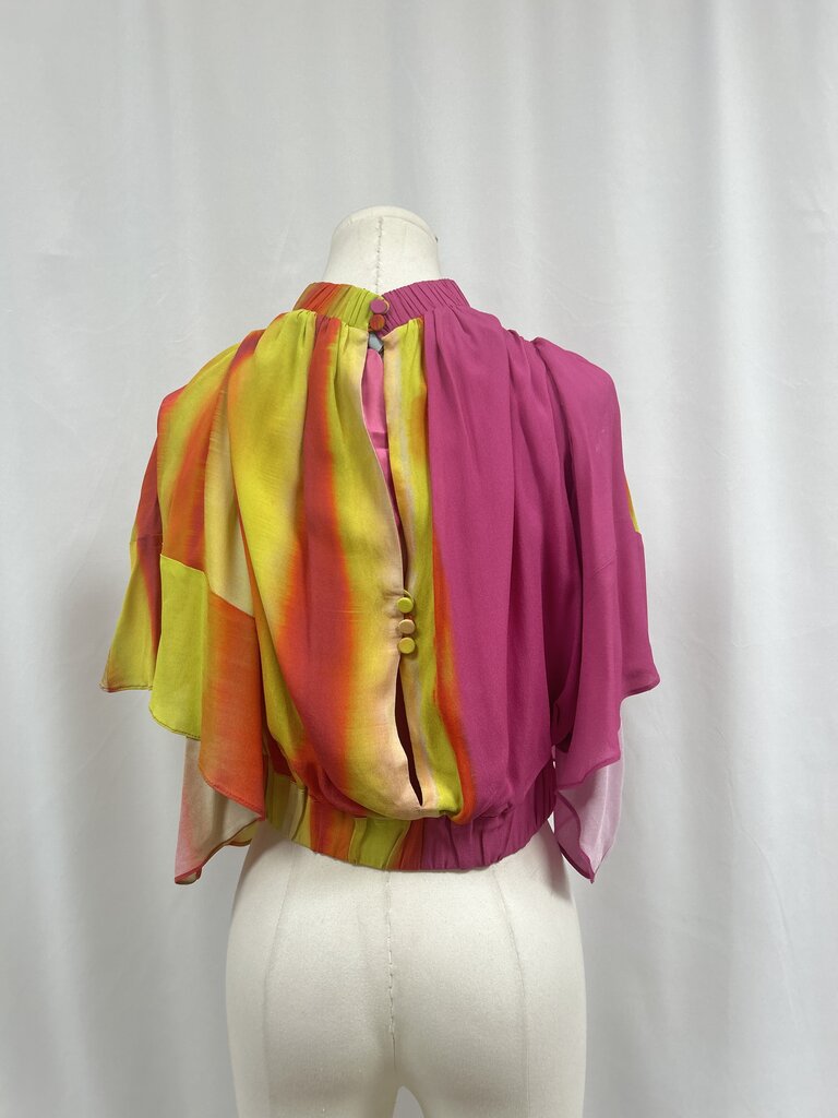 Silvia Tcherassi Pink Multi Cropped Flutter Sleeve Top