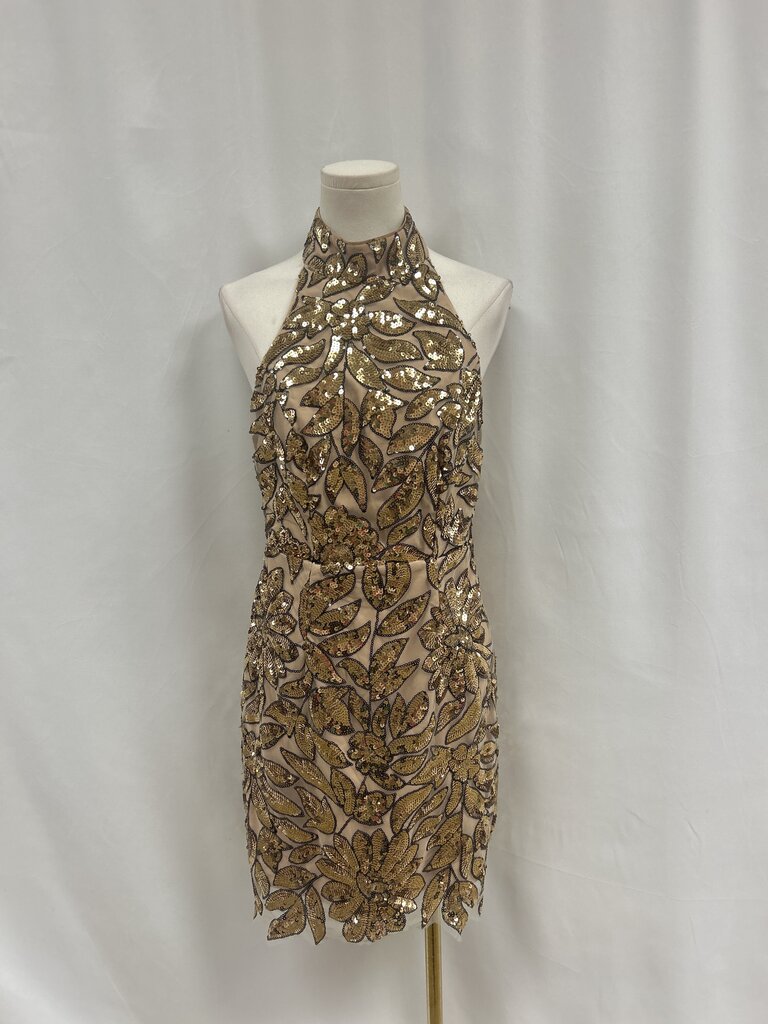 Milly Gold Sequin Halter Dress
