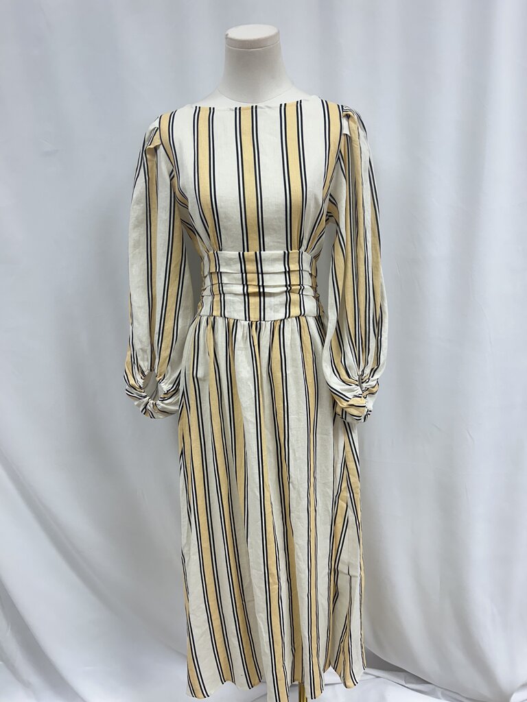 VRG GRL Ecru Striped Linen Maxi Dress
