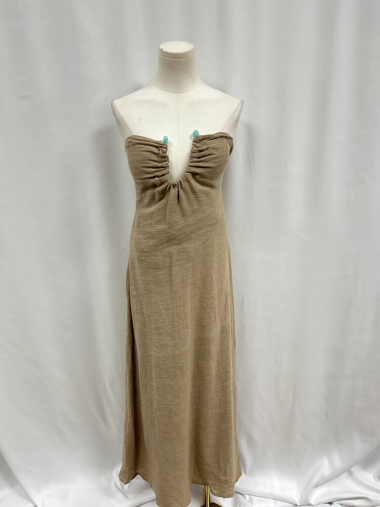 Christelle Nima Brown Linen Strapless Maxi Dress