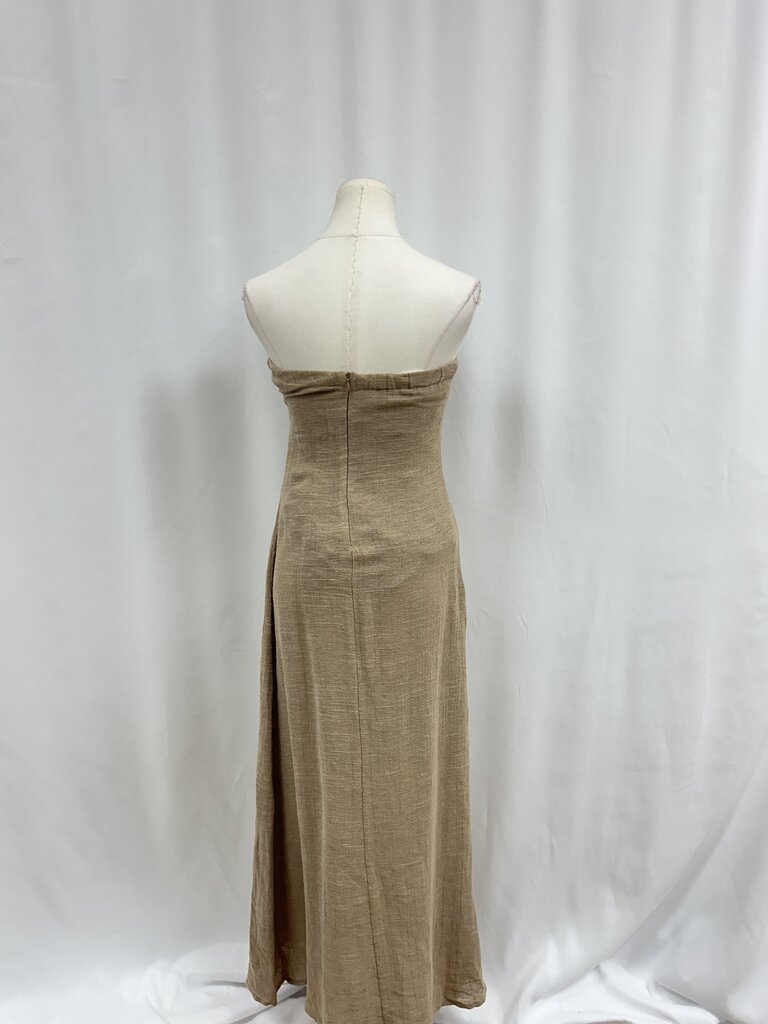 Christelle Nima Brown Linen Strapless Maxi Dress