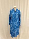 Las Surenas Blue Leopard Linen Button Up Dress