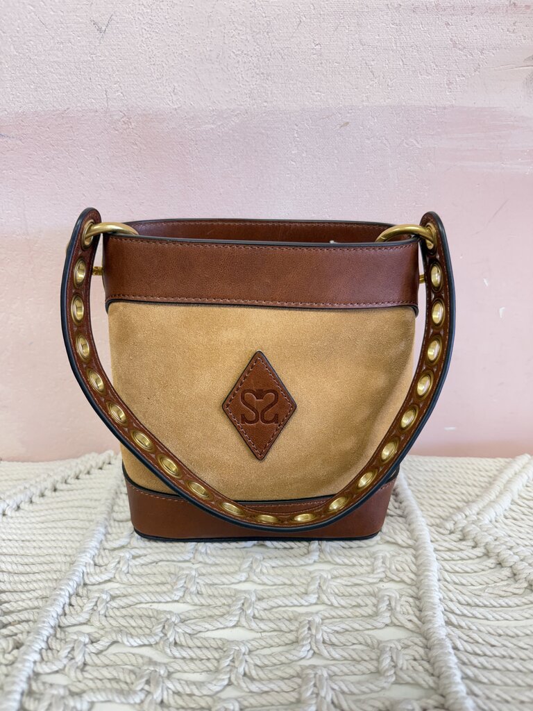 Sandro Tan Suede Mini Bucket Bag w/Dustbag