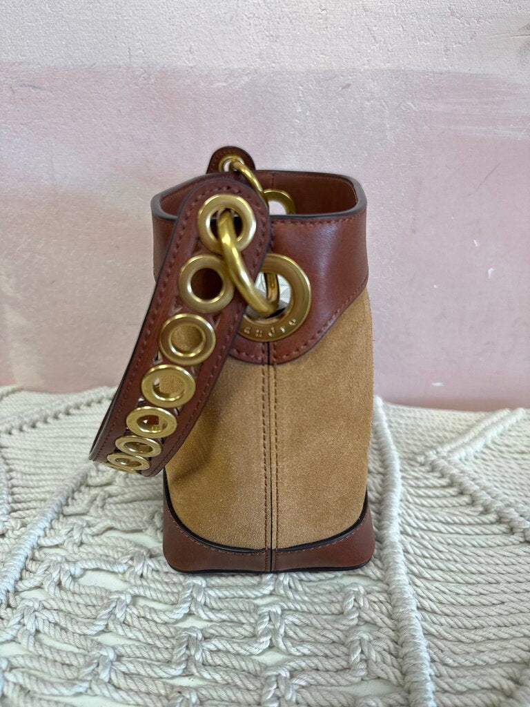 Sandro Tan Suede Mini Bucket Bag w/Dustbag