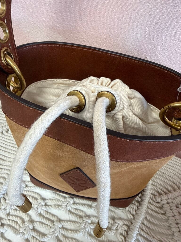 Sandro Tan Suede Mini Bucket Bag w/Dustbag