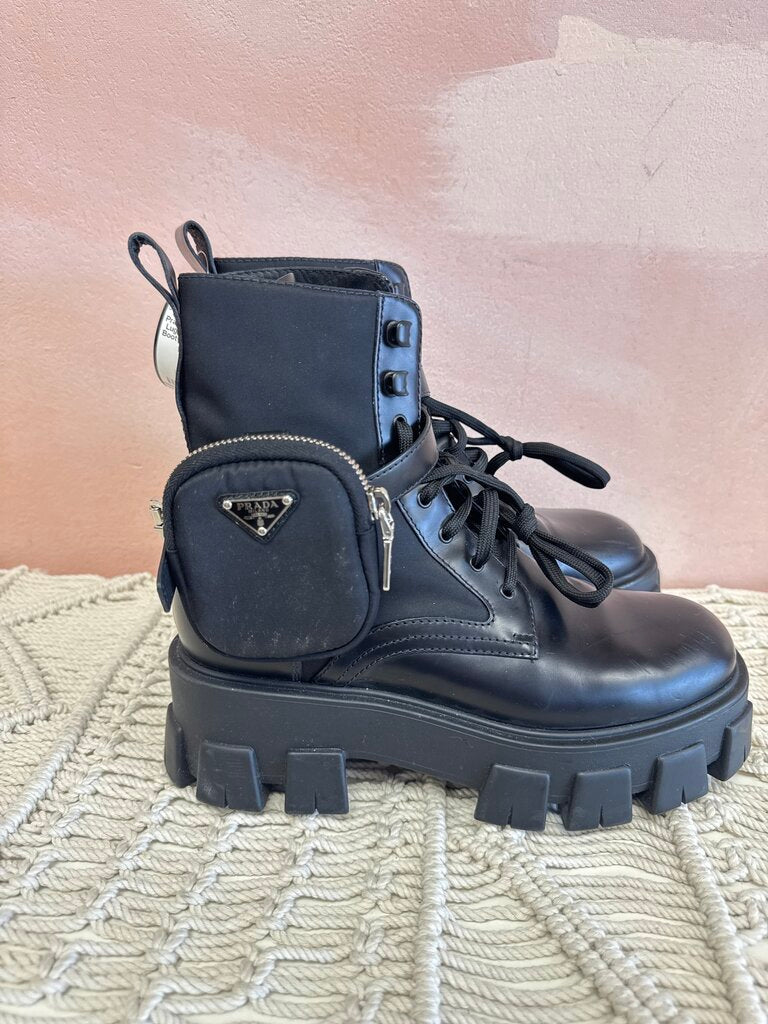 Prada Black Lug Sole Combat Boot w/Box