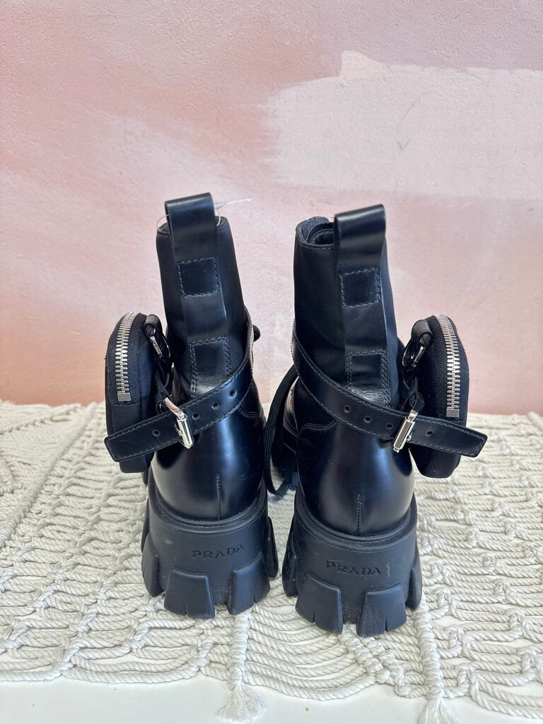 Prada Black Lug Sole Combat Boot w/Box