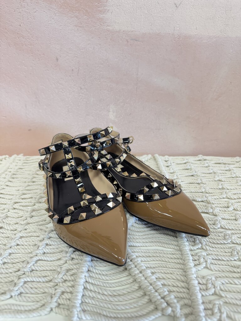 Valentino Brown Rockstud Flats w/Box