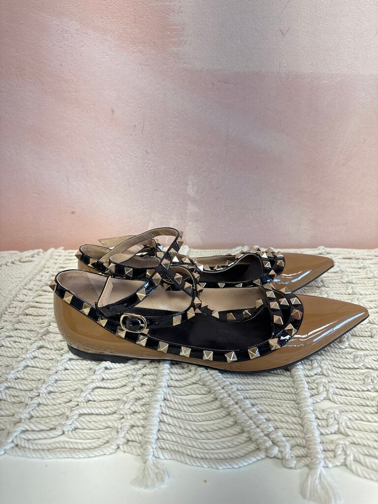 Valentino Brown Rockstud Flats w/Box