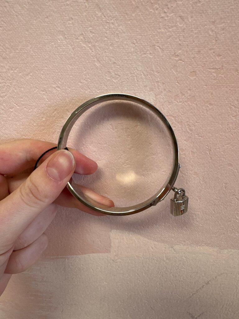 Hermes Slate Blue Leather Kelly H Lock Bangle w/Box