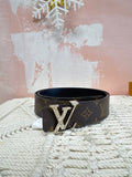 Louis Vuitton Monogram Reversible Silver Buckle Belt (As Is)