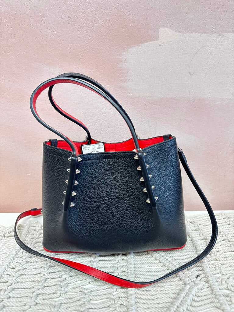 Louboutin Black Pebbled Leather Mini Cabarock Tote w/Dustbag
