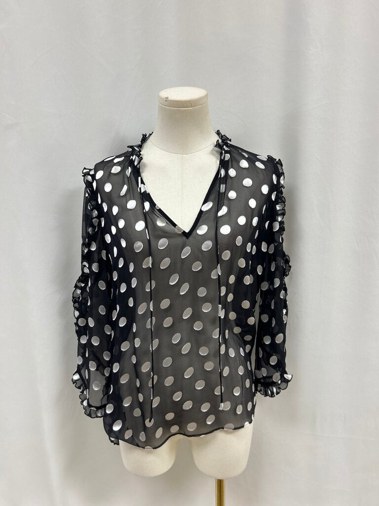 alice + olivia Black and White Polka Dot Sheer Blouse NWT