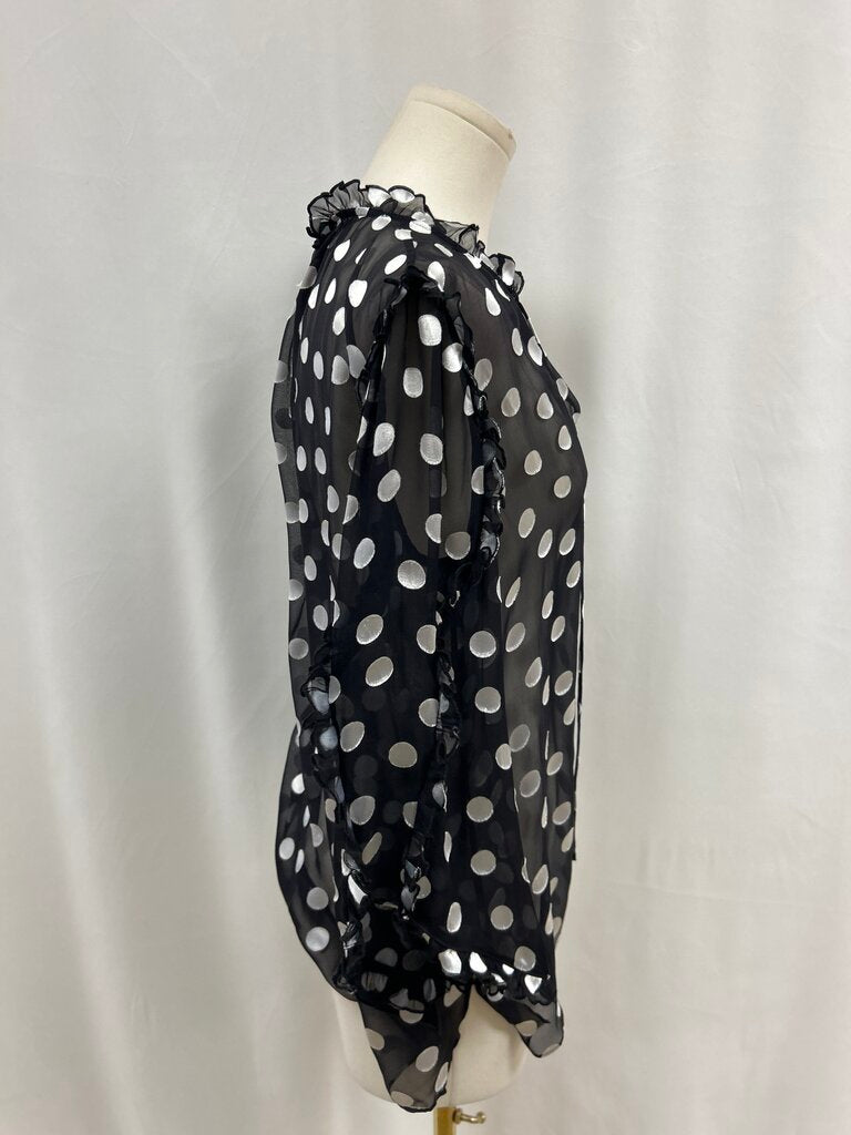 alice + olivia Black and White Polka Dot Sheer Blouse NWT