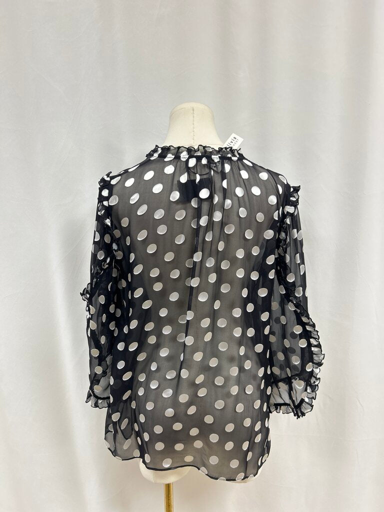 alice + olivia Black and White Polka Dot Sheer Blouse NWT