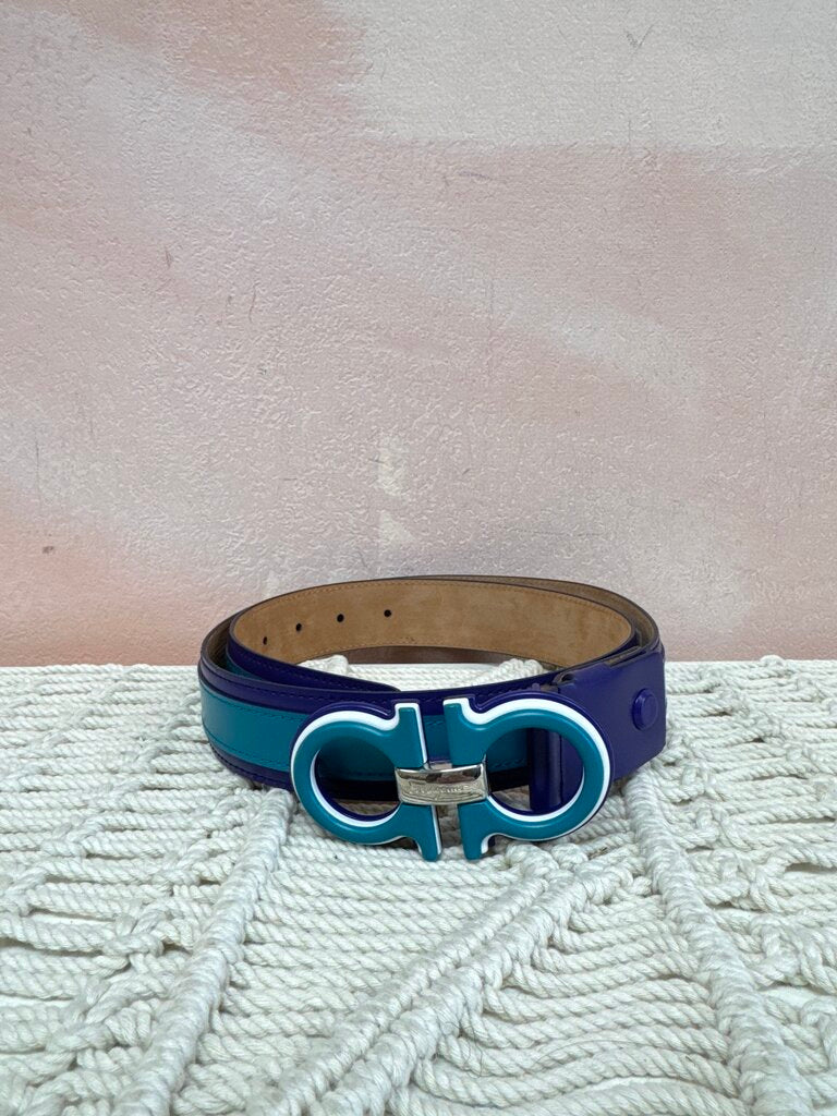 Ferragamo Teal and Purple Leather Belt