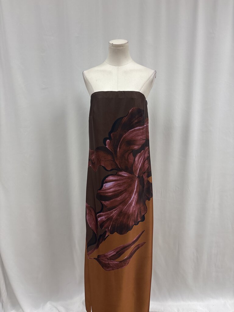 Pasduchas Brown Floral Strapless Dress