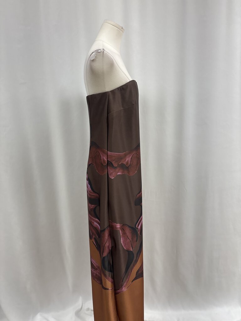 Pasduchas Brown Floral Strapless Dress