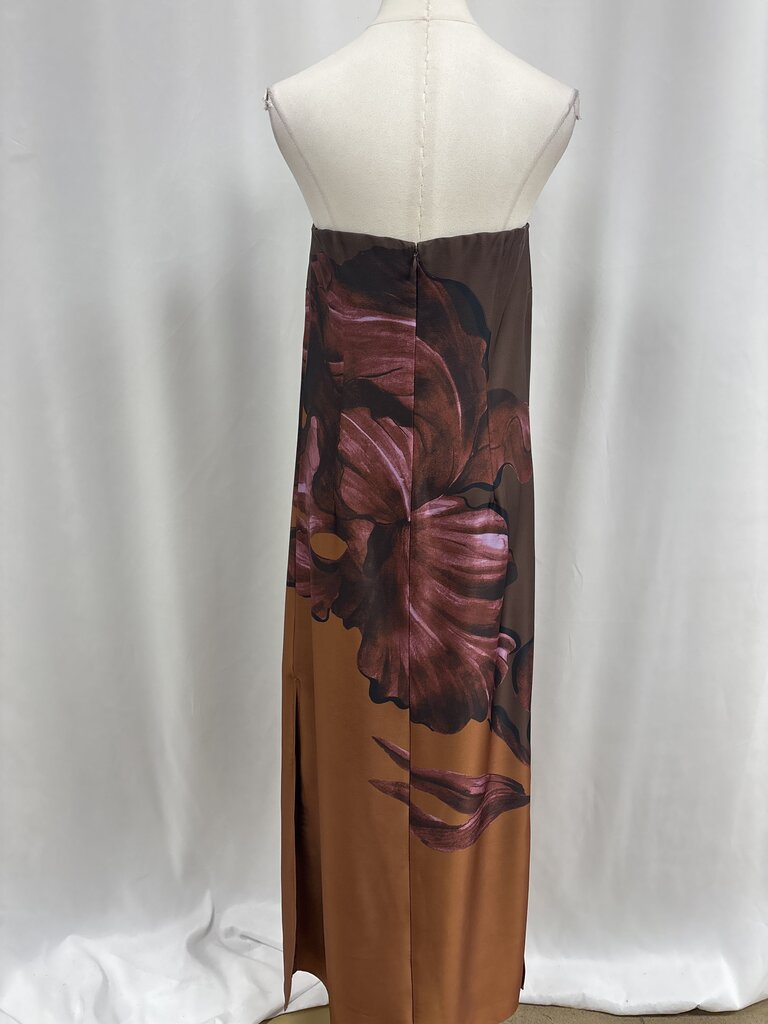 Pasduchas Brown Floral Strapless Dress