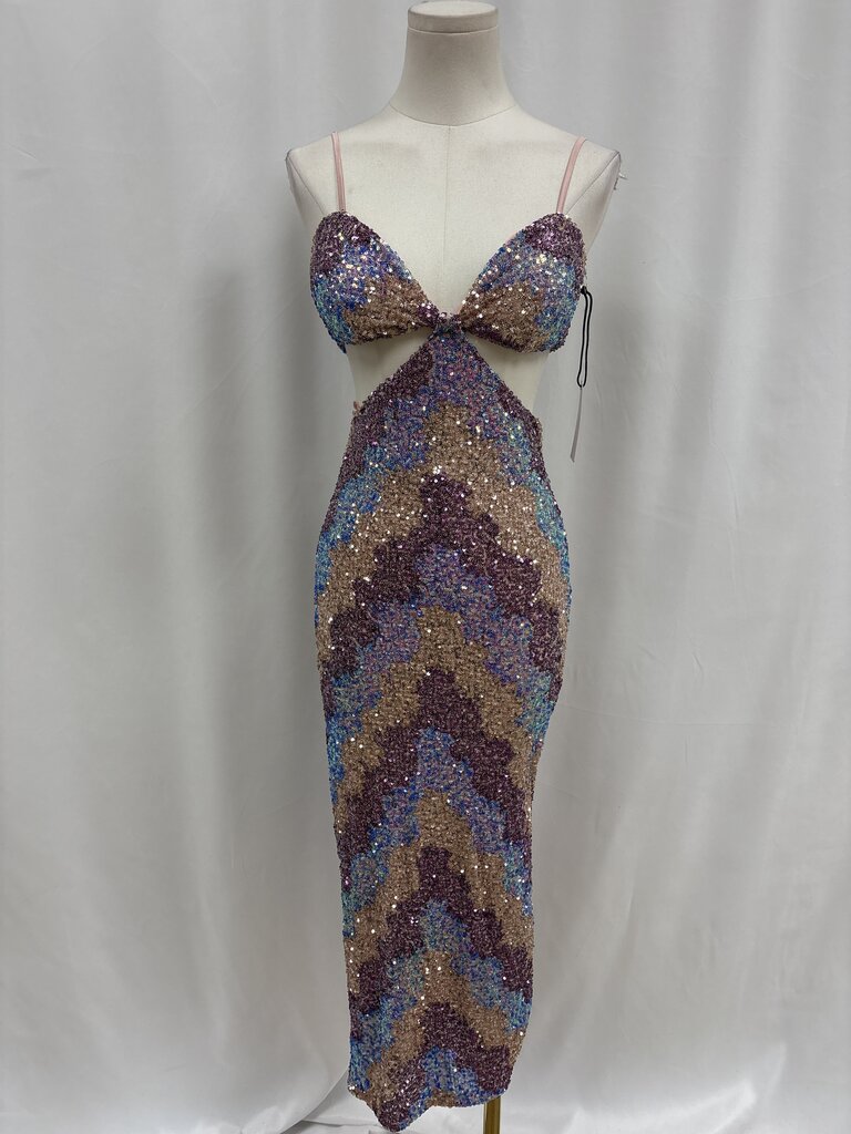 Saylor Pink Ombre Sequin Cut Out Dress