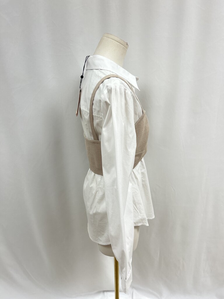 Cinq a Sept White Button Up w/Knit Bra Overlay NWT