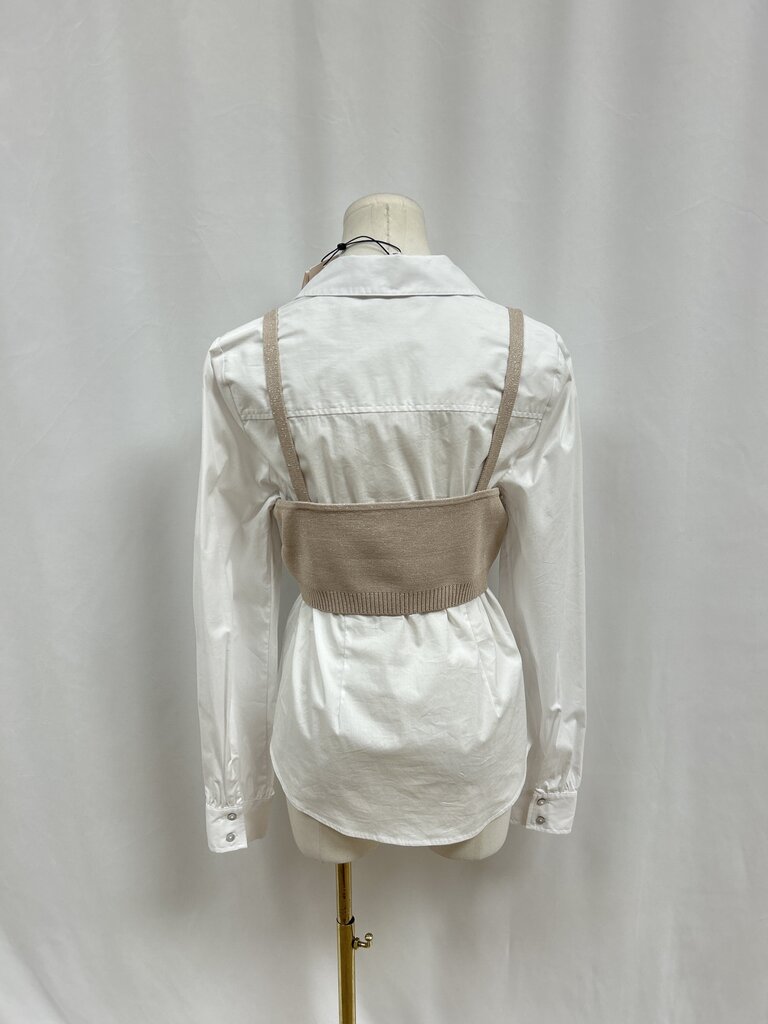 Cinq a Sept White Button Up w/Knit Bra Overlay NWT