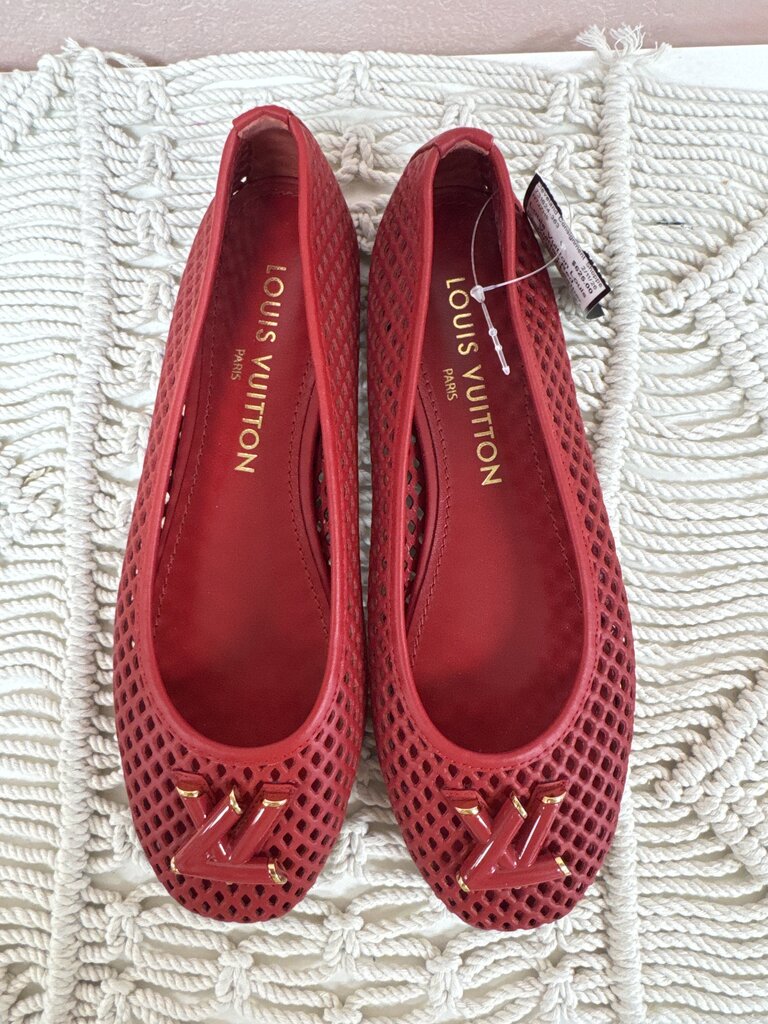Louis Vuitton Red Perforated Leather Shake Ballerina Flat w/Dustbag