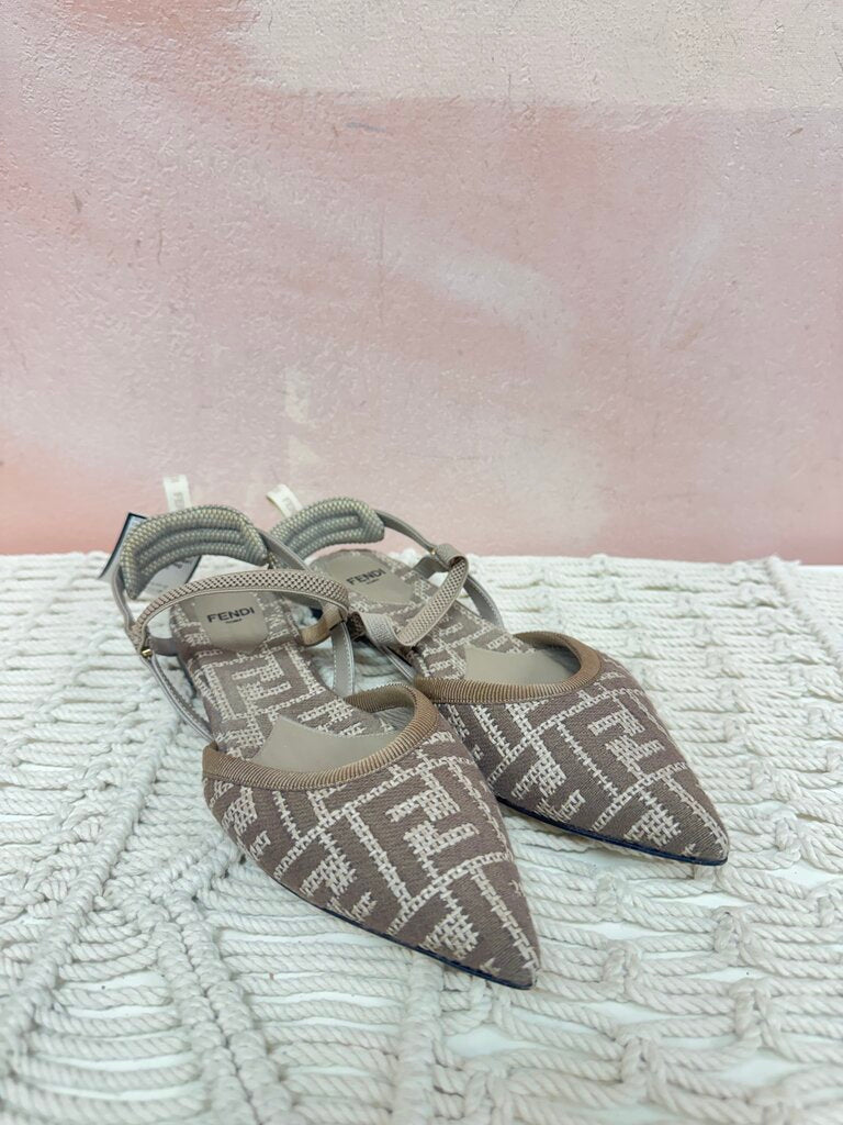 Fendi Taupe FF Jacquard Colibri Flat w/Dustbag