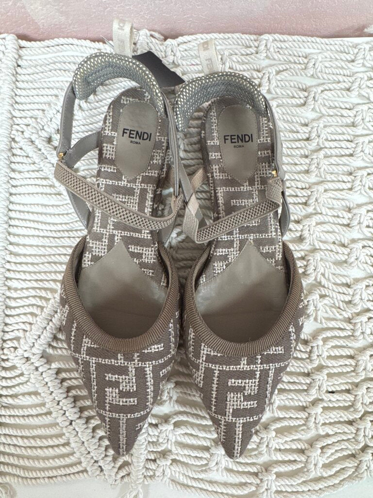 Fendi Taupe FF Jacquard Colibri Flat w/Dustbag