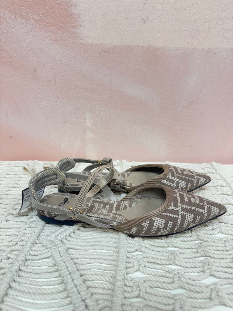 Fendi Taupe FF Jacquard Colibri Flat w/Dustbag