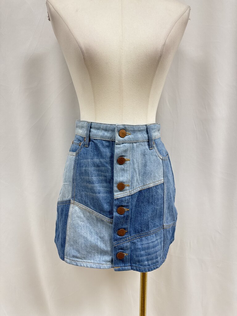 Alice + Olivia Denim Patchwork Mini Skirt