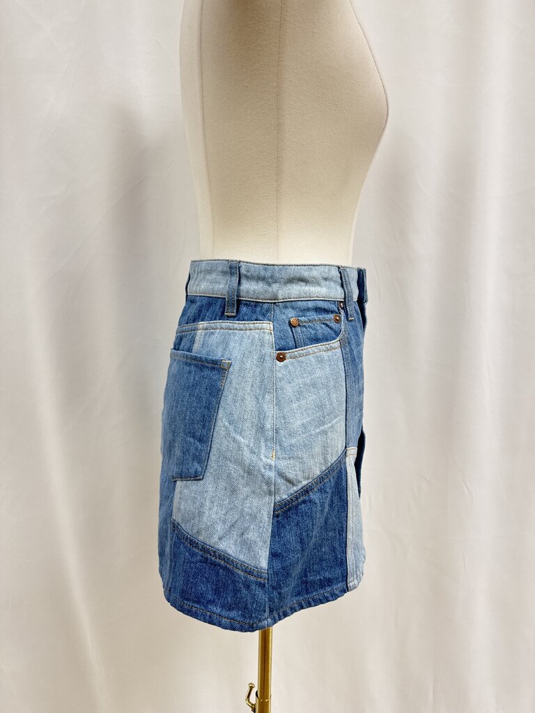 Alice + Olivia Denim Patchwork Mini Skirt