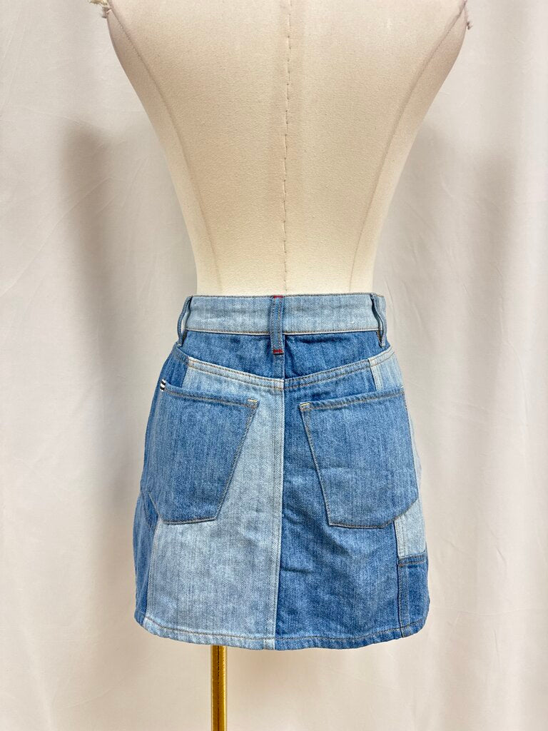 Alice + Olivia Denim Patchwork Mini Skirt