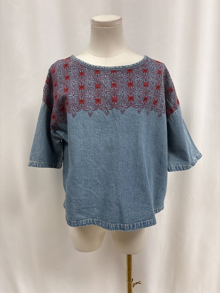 Current Elliot Denim Embroidered Top