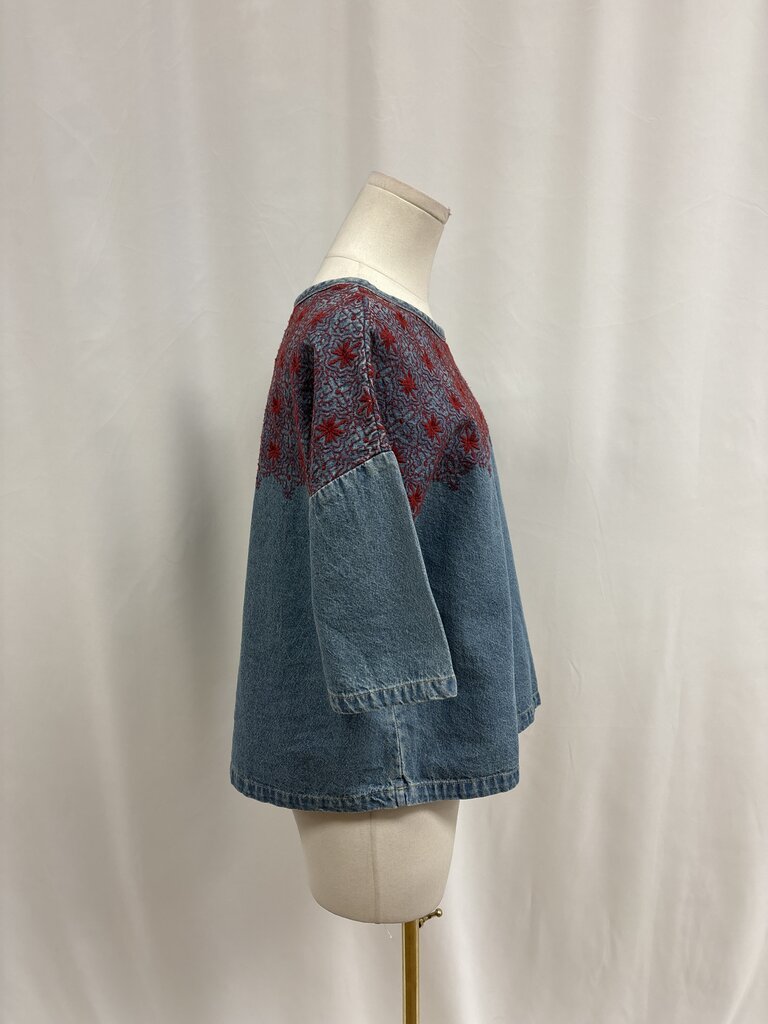 Current Elliot Denim Embroidered Top