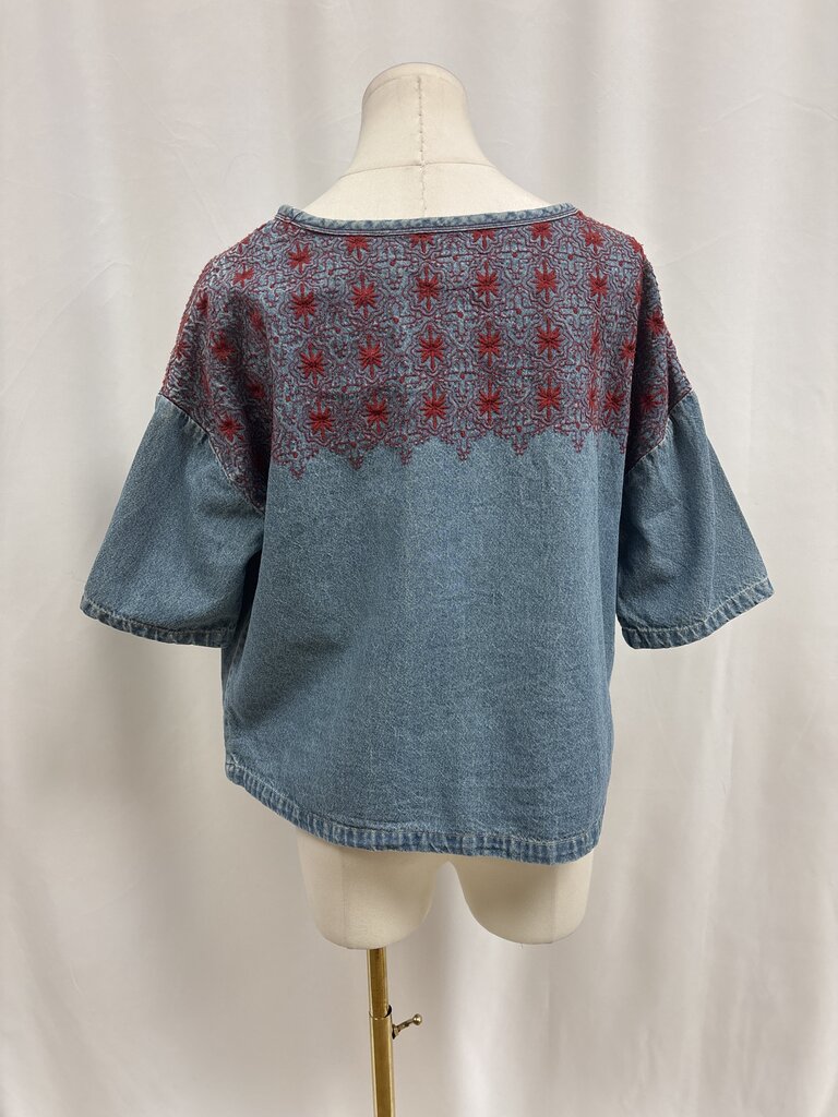 Current Elliot Denim Embroidered Top