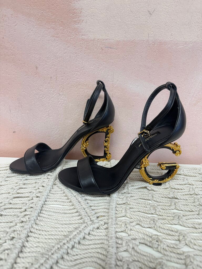 Dolce and Gabbana Black Baroque Logo Heels w/Box