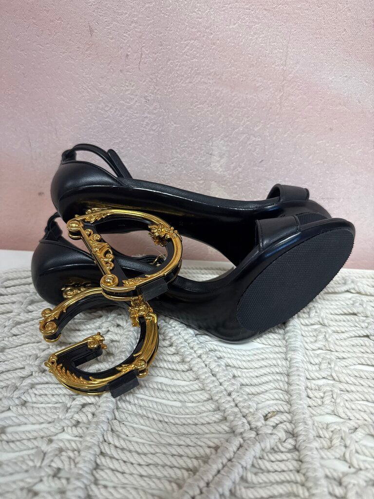 Dolce and Gabbana Black Baroque Logo Heels w/Box