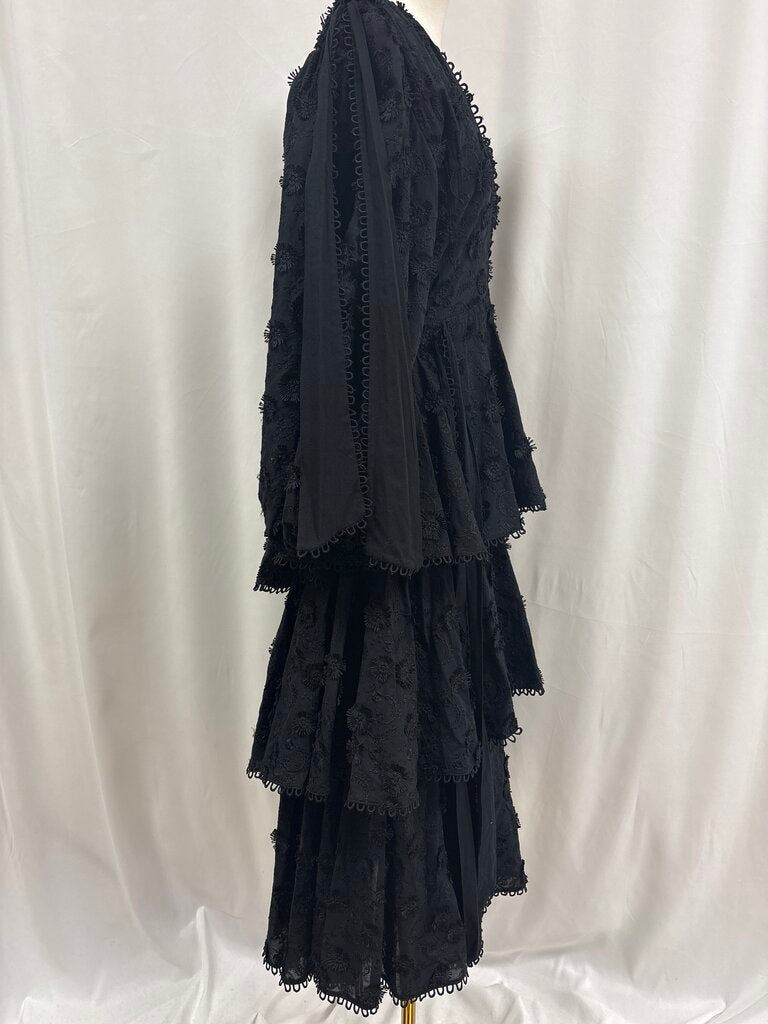 Farm Rio Black Embroidered Tiered Ruffle Maxi Dress