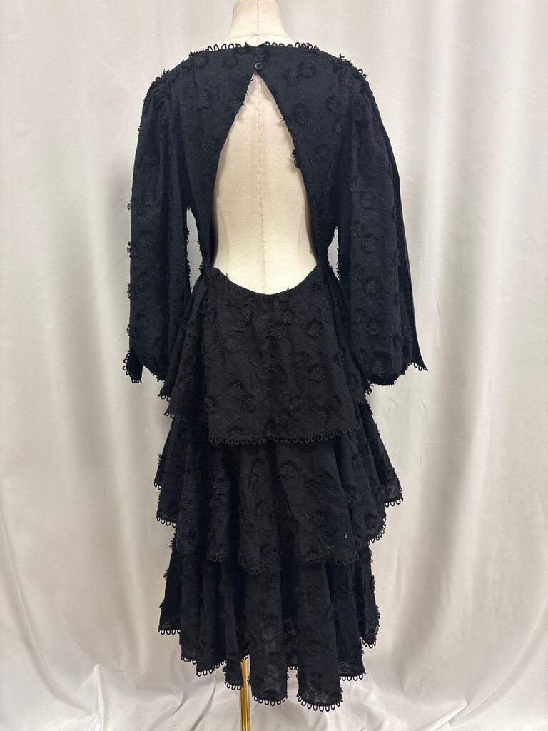 Farm Rio Black Embroidered Tiered Ruffle Maxi Dress