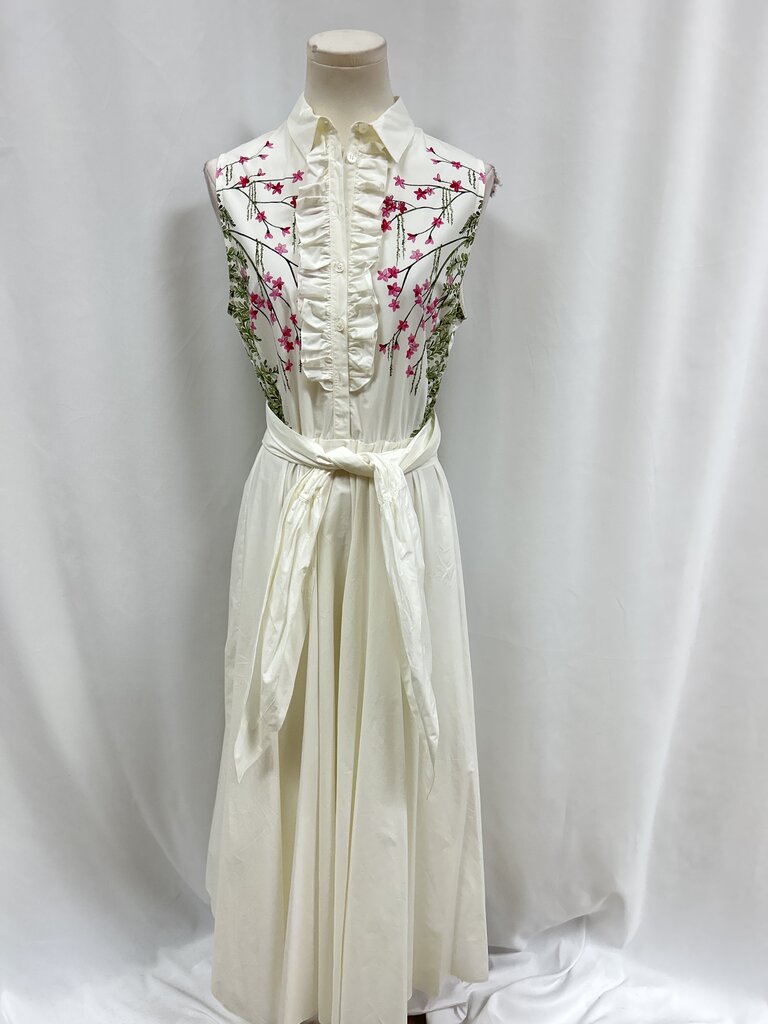 Giambattista Valli White Floral Belted Maxi Dress